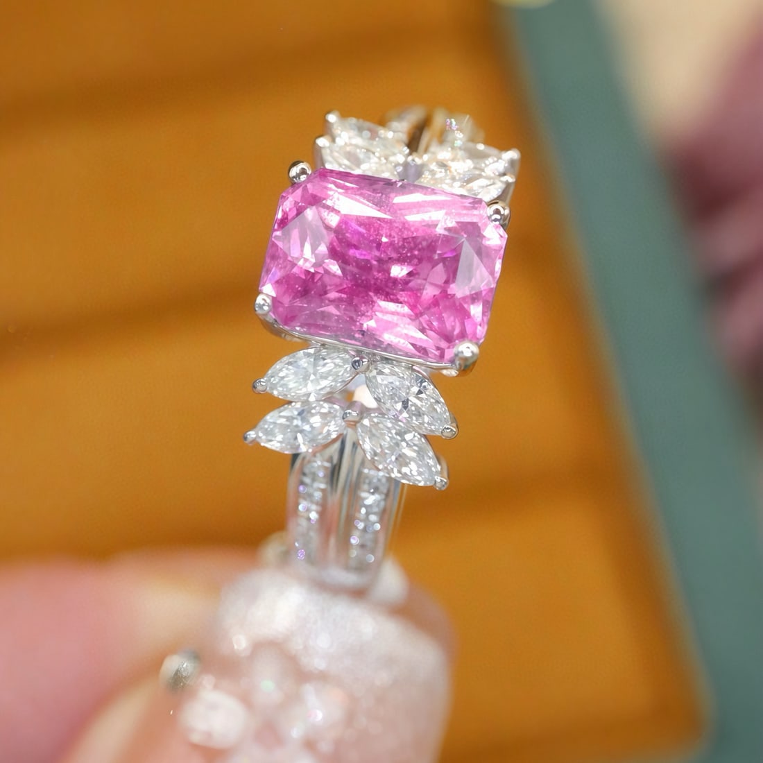 14k Gold 2.53 Ctw Natural Padparadscha Sapphire & Diamond Ring - 2