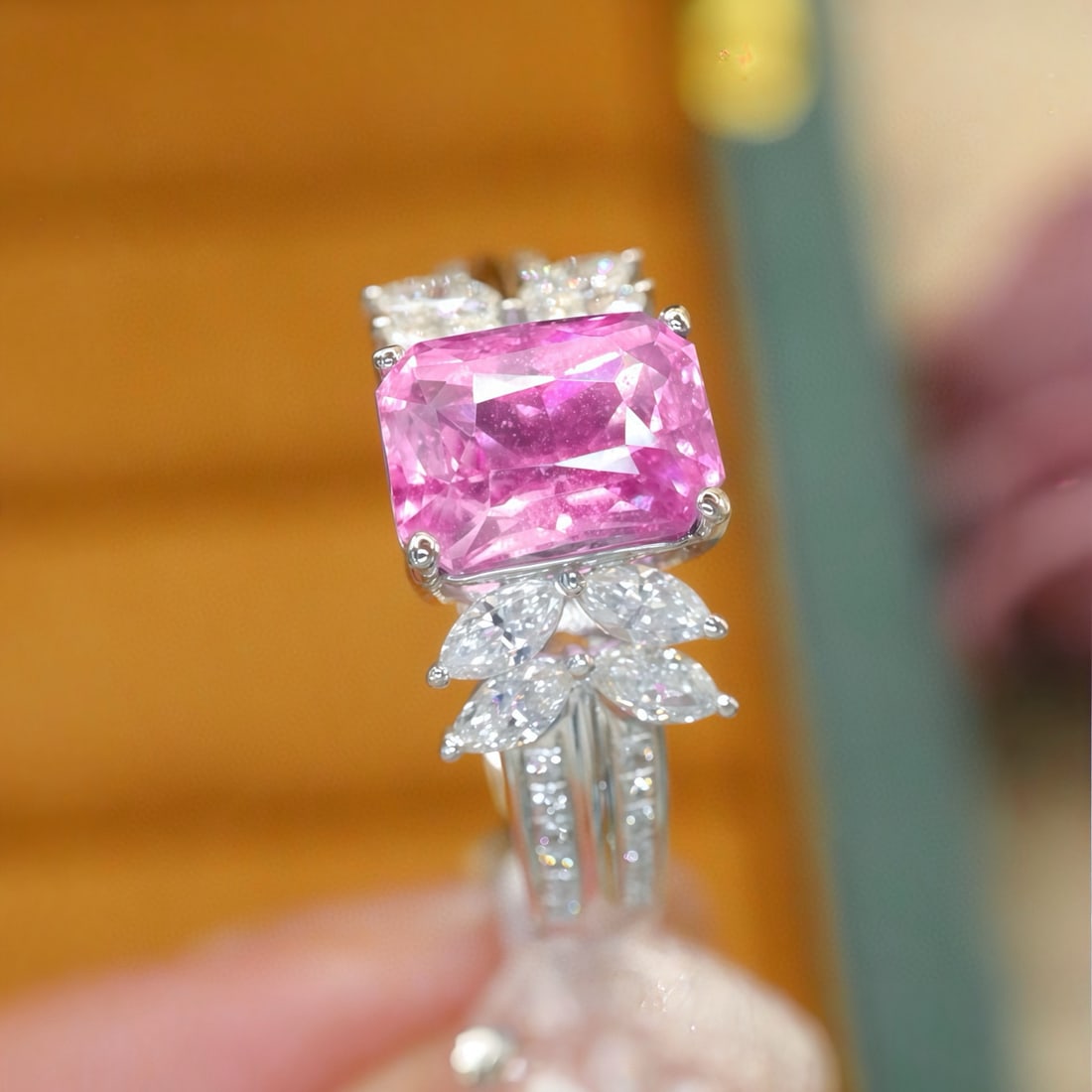 14k Gold 2.53 Ctw Natural Padparadscha Sapphire & Diamond Ring - 3