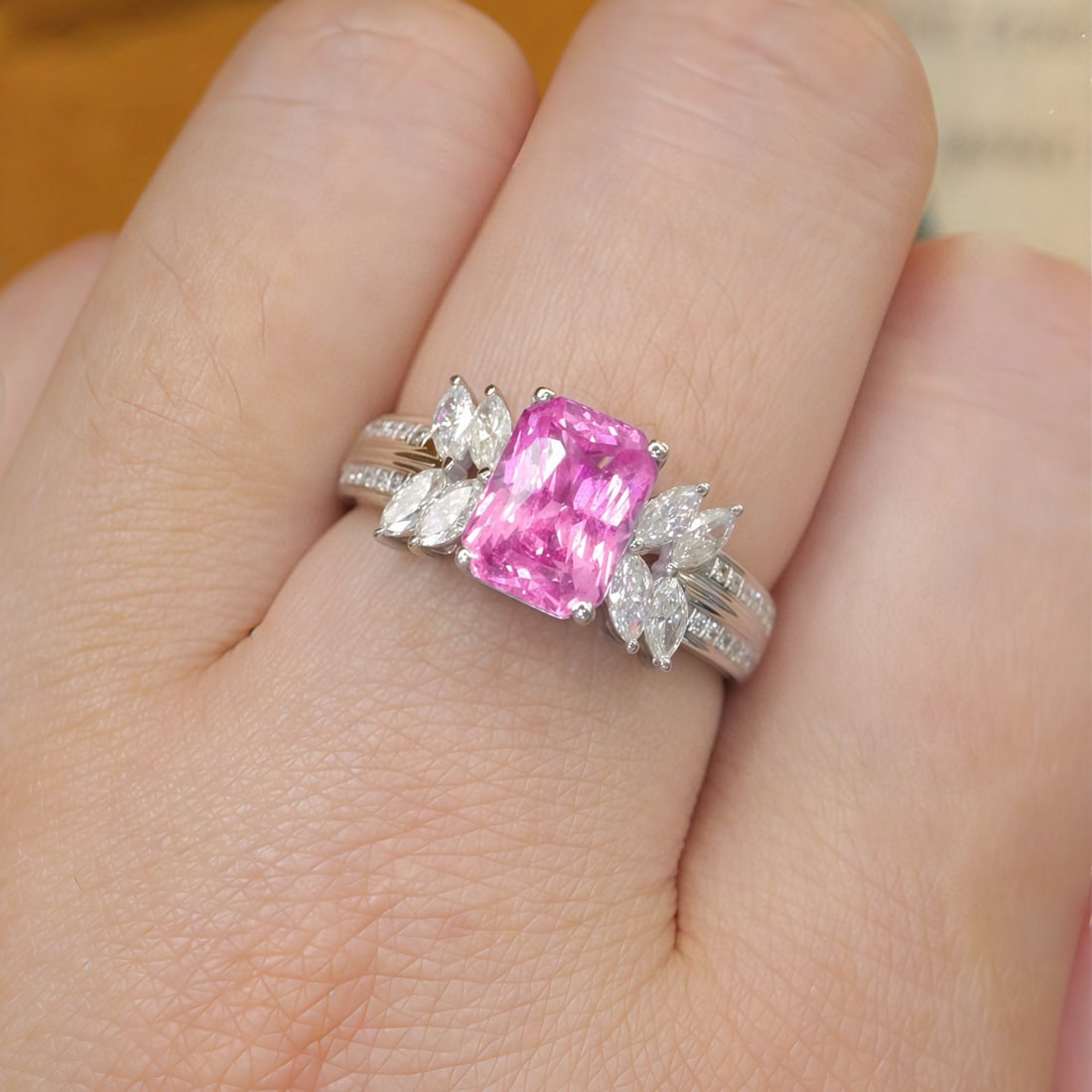14k Gold 2.53 Ctw Natural Padparadscha Sapphire & Diamond Ring - 5