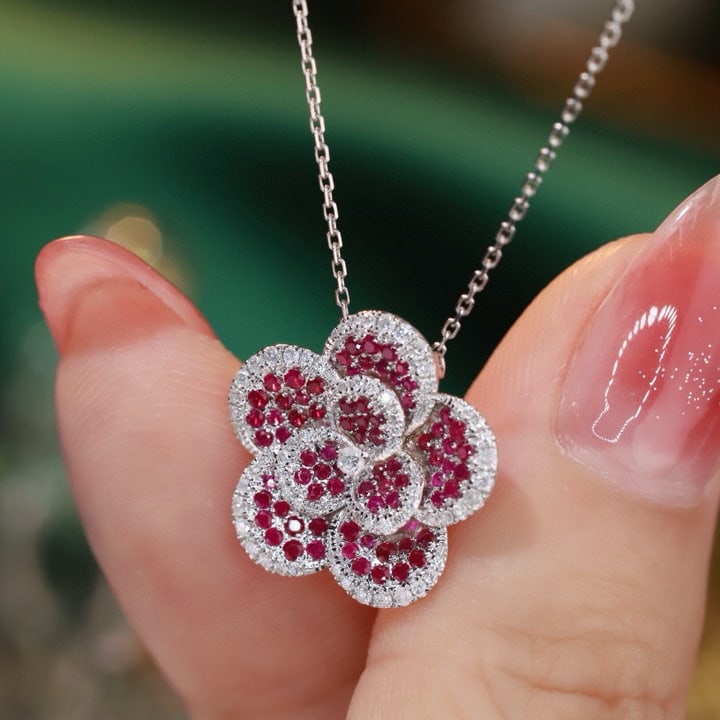 14k Gold 0.80 Ctw Natural Ruby & Diamond Necklace - 7