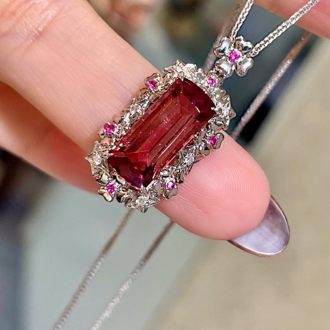 14k Gold 3.92 Ctw Natural Tourmaline & Sapphire & Diamond Pendant( Without Chain ) - 2