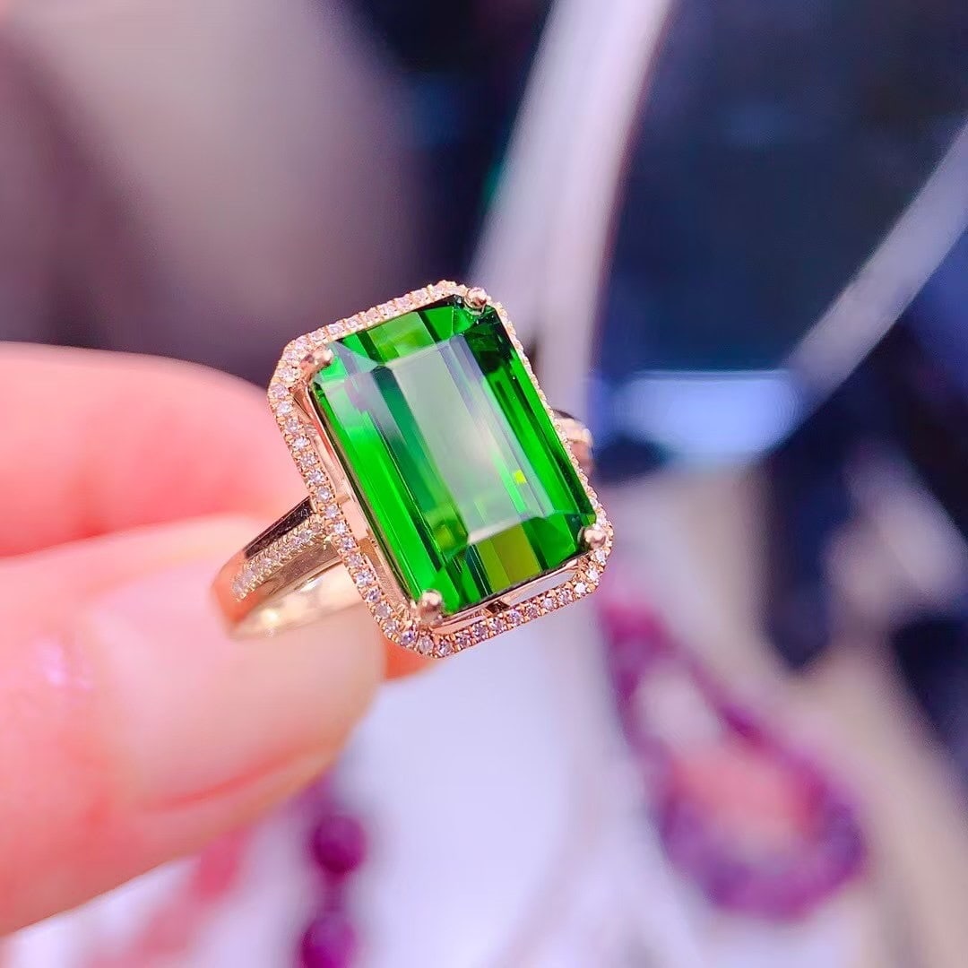 14k Gold 7.5 Ct Natural Tourmaline & Diamond Ring - 3