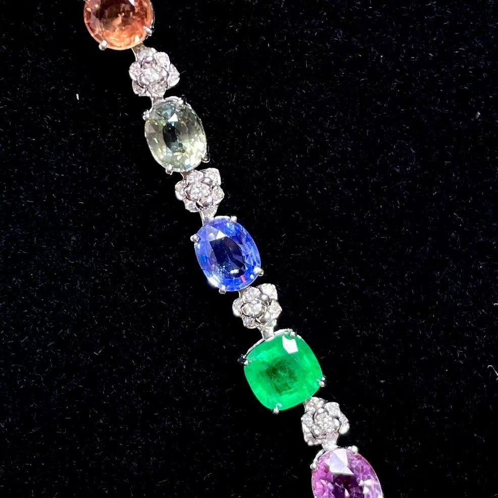 14k Gold 10.8 Ctw Natural Sapphire & Emerald Necklace - 7