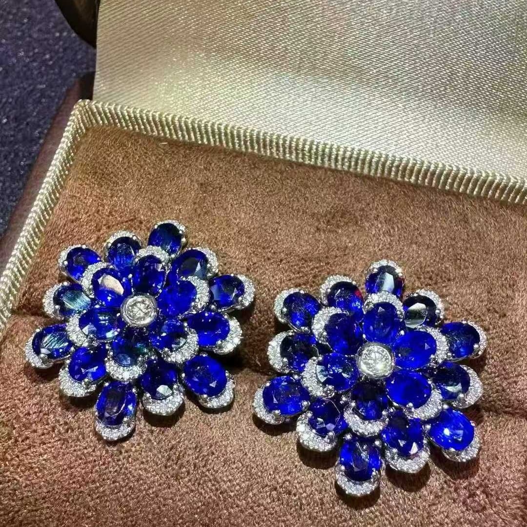 14k Gold 11.45 Ctw Natural Sapphire & Diamond Earrings - 2
