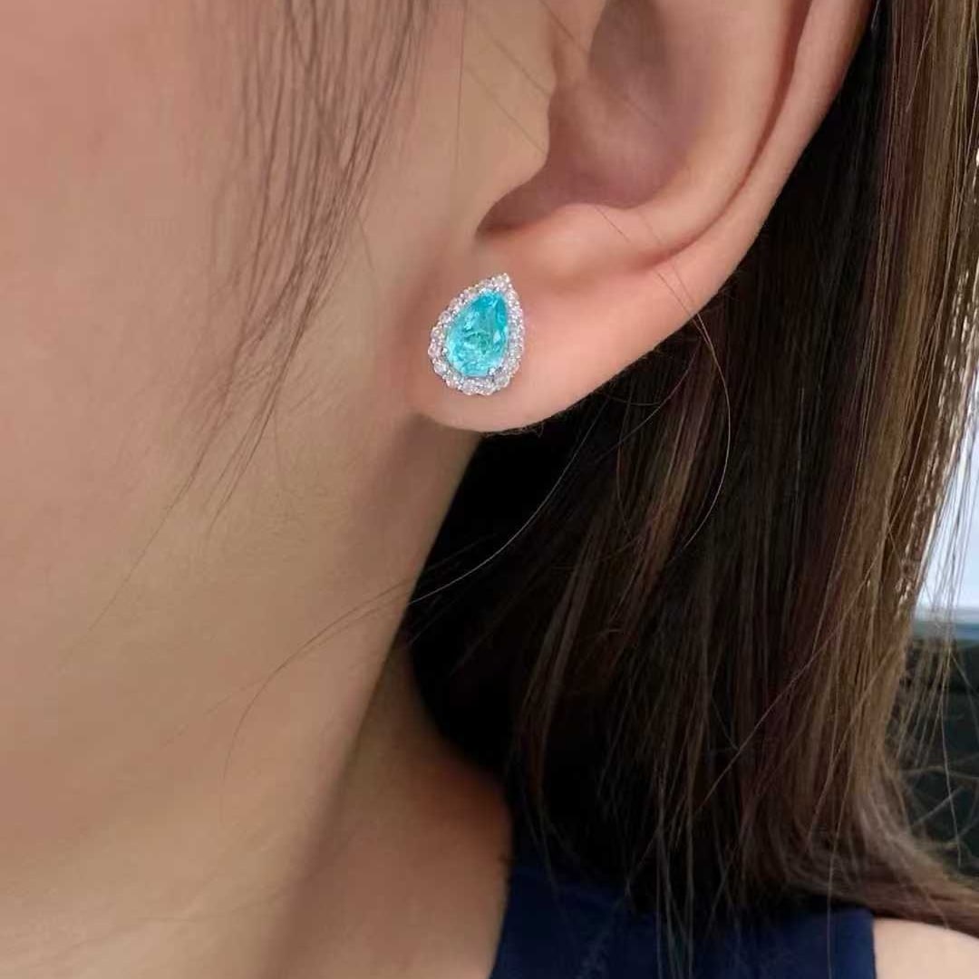 14k Gold 1.65 Ctw Natural Paraiba Tourmaline & Diamond Earrings - 2