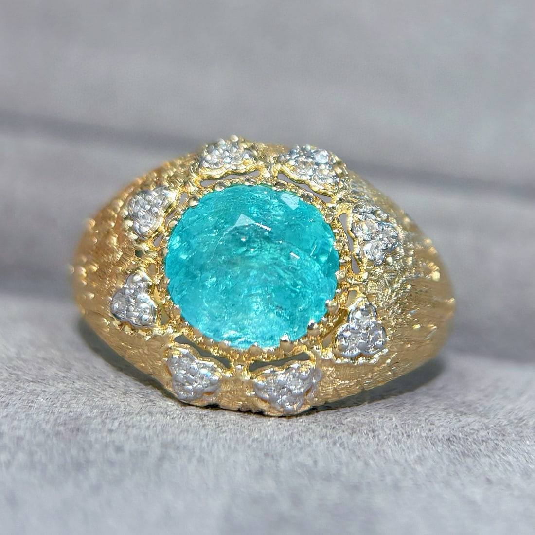 14k Gold 2.15 Ct Natural Paraiba Tourmaline & Diamond Ring - 6