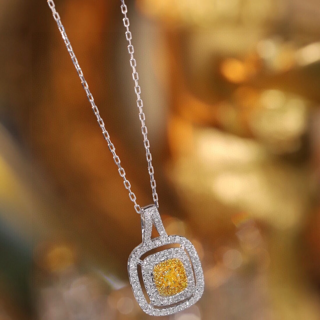 14k Gold 0.40 Ctw Natural Yellow Diamond & Diamond Necklace - 4