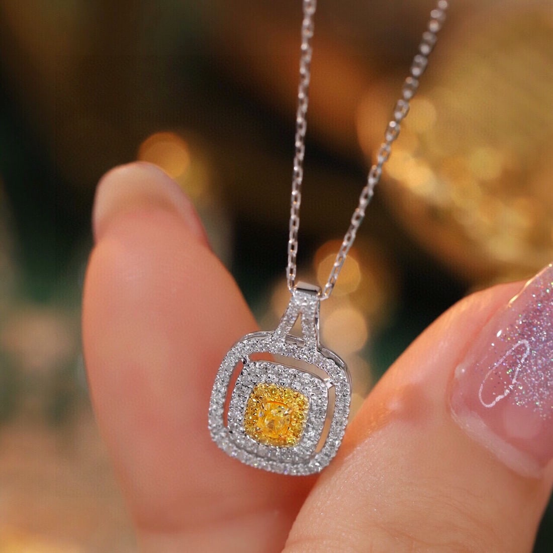 14k Gold 0.40 Ctw Natural Yellow Diamond & Diamond Necklace - 6