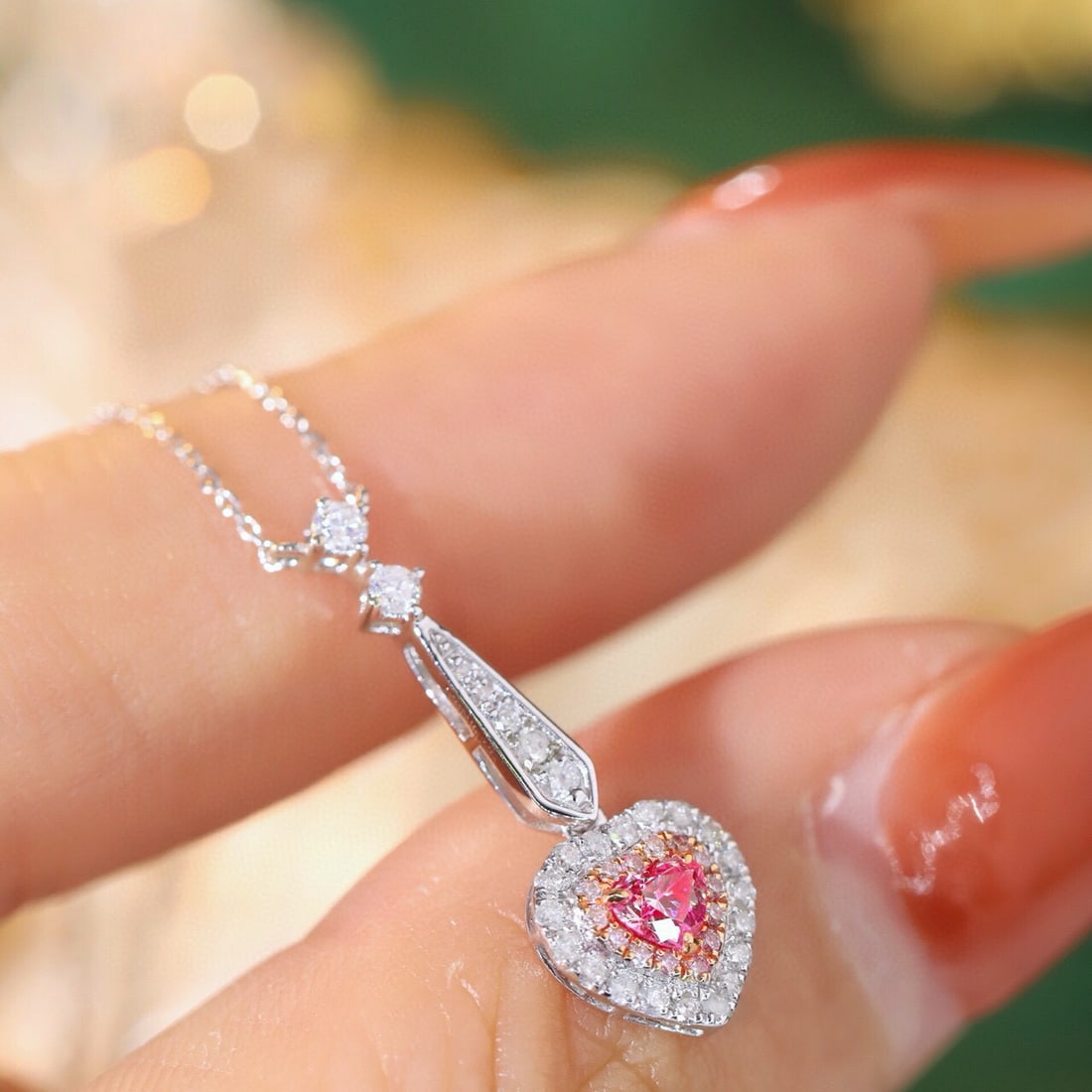 14k Gold 0.40 Ctw Natural Pink Diamond & Diamond Necklace - 6