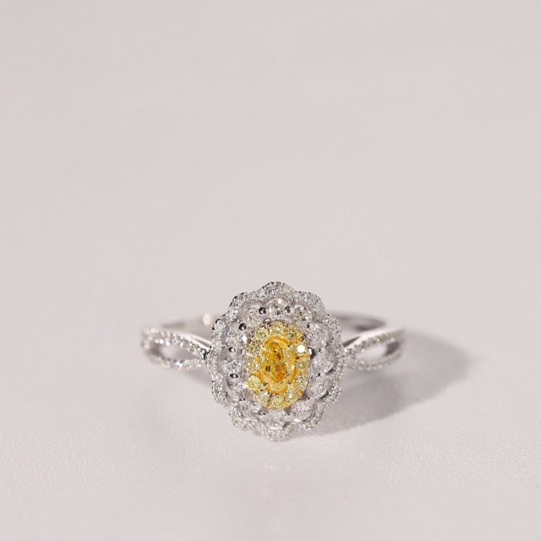 14k Gold 0.55 Ctw Natural Yellow Diamond & Diamond Ring - 5