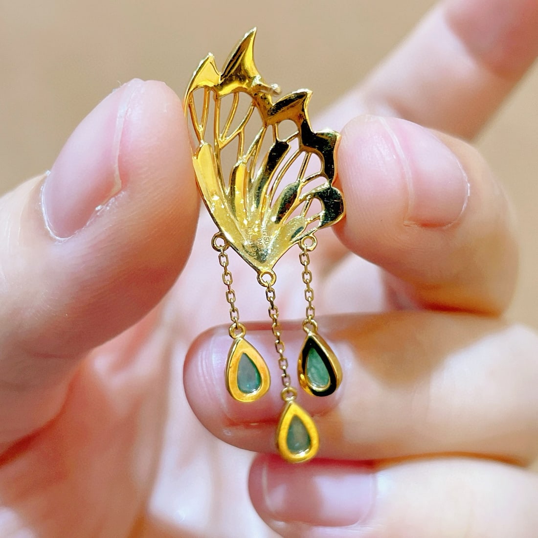 14k Gold 1.50 Ctw Natural Emerald & Diamond Earrings - 5