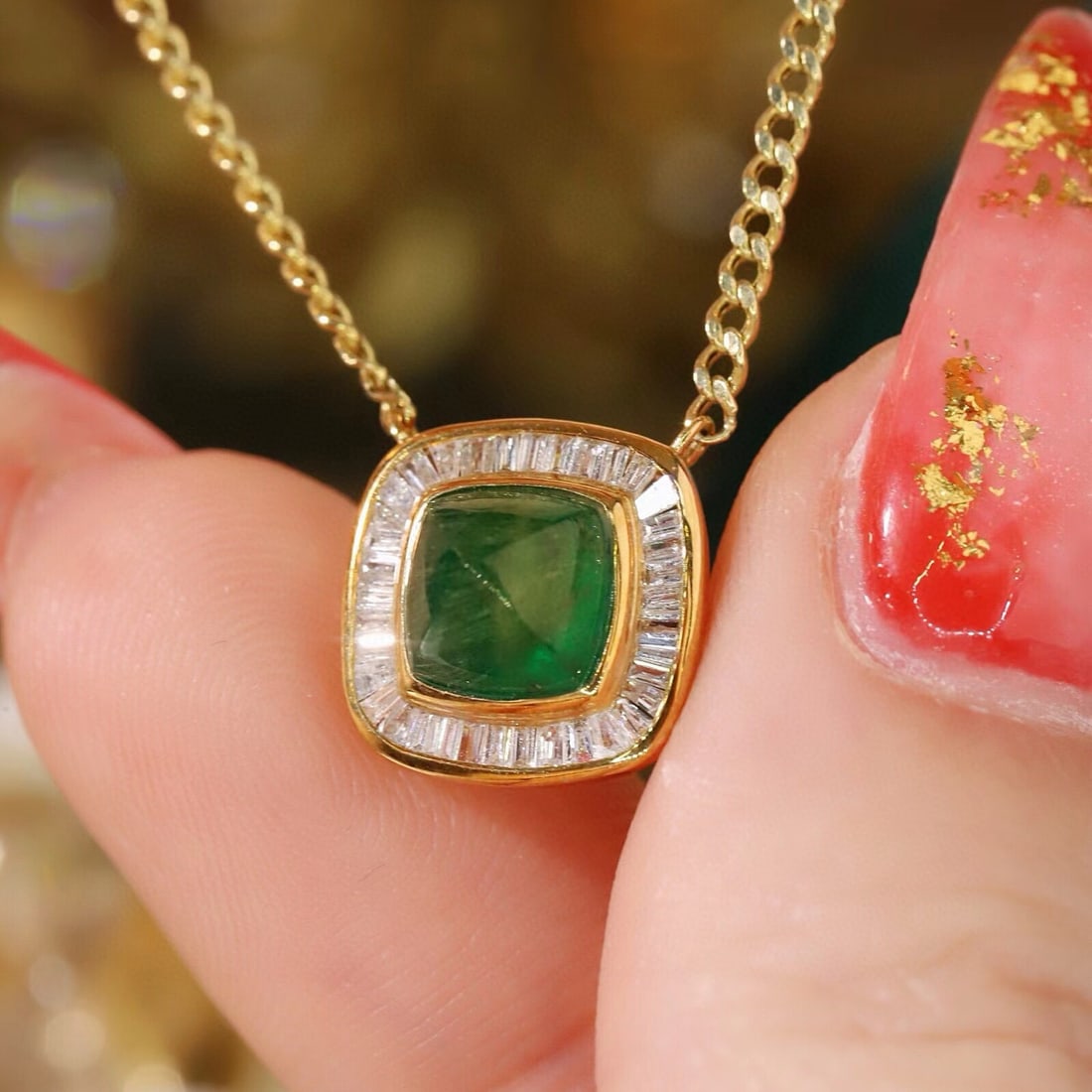 14k Gold 2.1 Ctw Natural Emerald & Diamond Necklace - 6