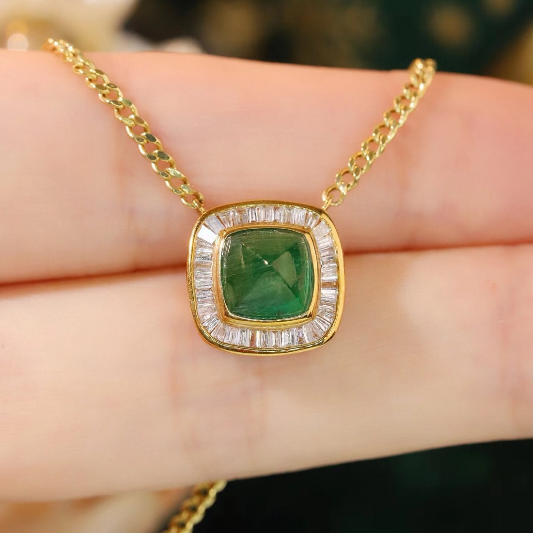 14k Gold 2.1 Ctw Natural Emerald & Diamond Necklace - 7