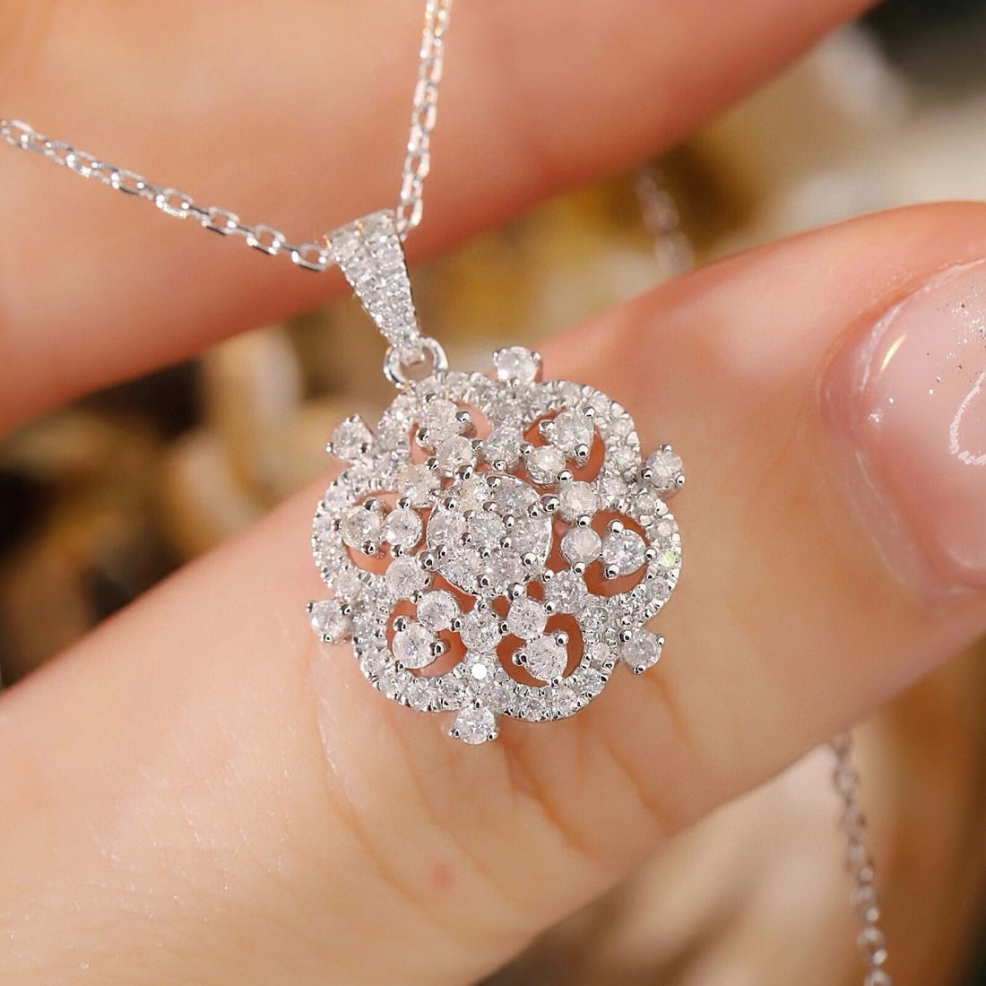 14k Gold 0.60 Ct Natural H Diamond Necklace - 6