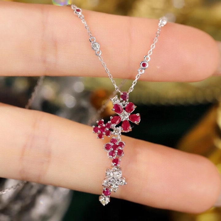 14k Gold 1.20 Ctw Natural Ruby & Diamond Necklace - 2