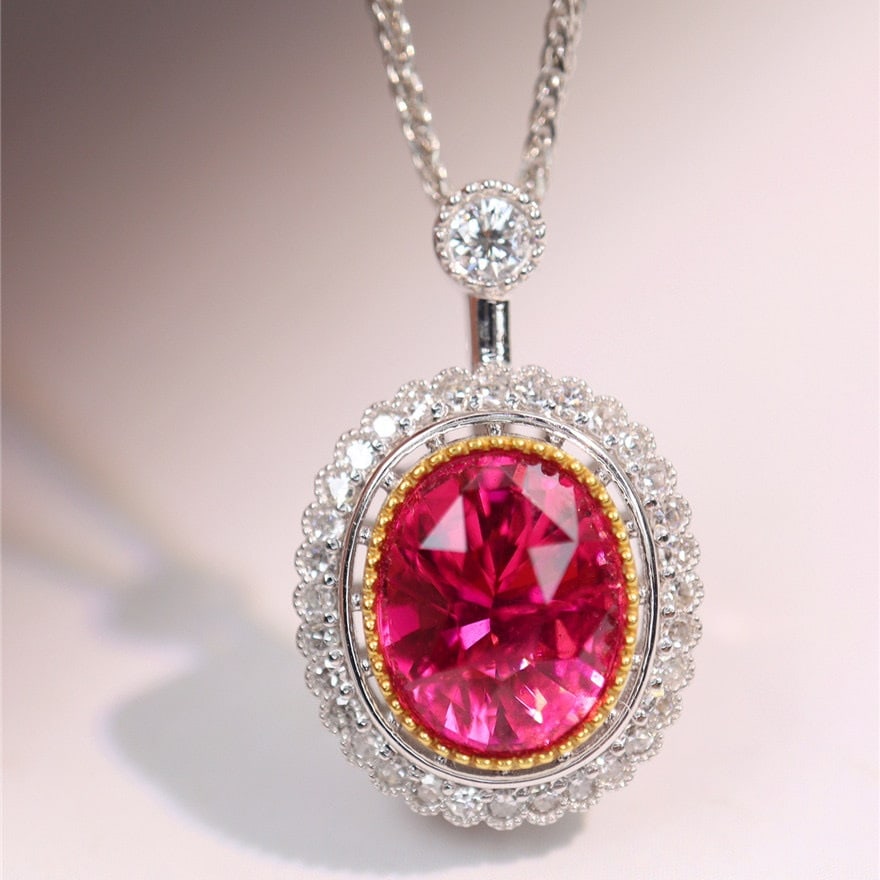 14k Gold 2.23 Ctw Natural Spinel & Diamond Pendant( Without Chain ): Ref:231106002 // gold content:14k gold // main gemstone:spinel // shape:oval // carat weight:2. 02ct // color:pink // treatment:natural // // adjacent gemstone 2 : diamond // shape:round // carat
