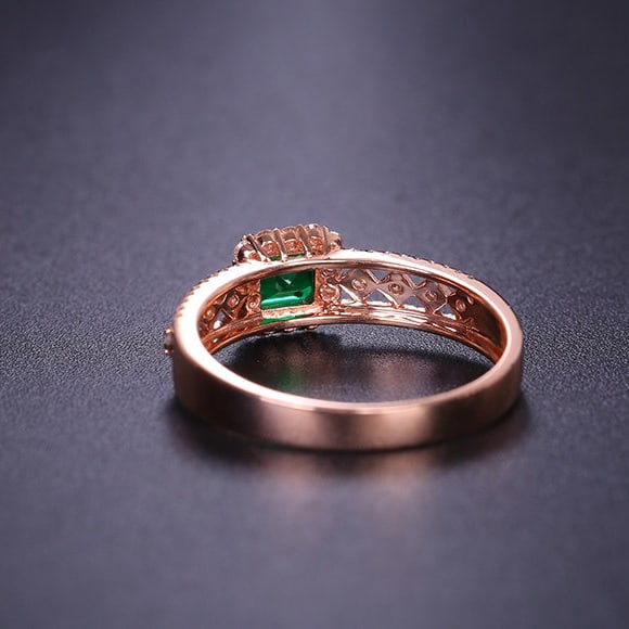 14k Gold 0.69 Ctw Vivid Green Natural Emerald & Diamond Ring - 5