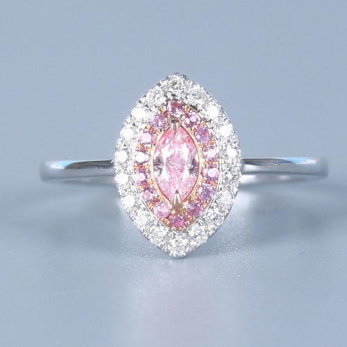 14k Gold 0.37 Ctw Natural Pink Diamond & Diamond Ring: Ref:231106016 // gold content:14k gold // ring size:7. 25us // // main gemstone:pink diamond // shape:marquise // carat weight:0. 19ct // color:pink // treatment:natural // // adjacent gemstone 2 :