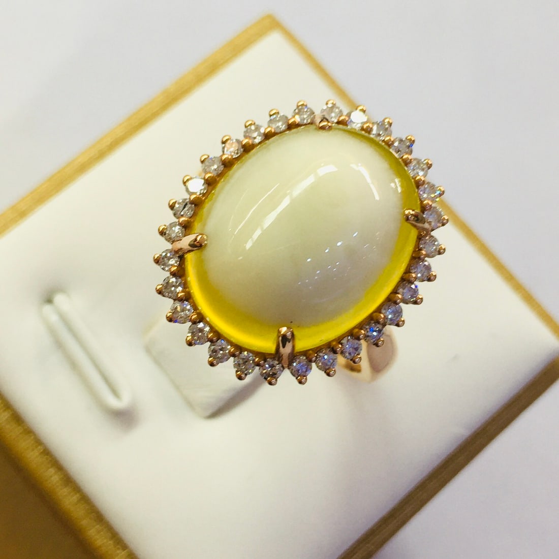 14k Gold 13.16 Ctw Natural Prehnite & Diamond Ring - 2