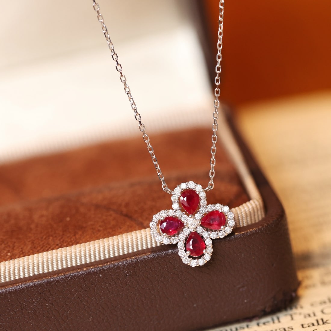14k Gold 1.30 Ctw Natural Ruby & Diamond Necklace: Ref:231106045 // gold content:14k gold // main gemstone:ruby // shape:pear // carat weight:0. 95ct // color:pigeonblood red // treatment:natural // // adjacent gemstone 2 : diamond // shape:round //