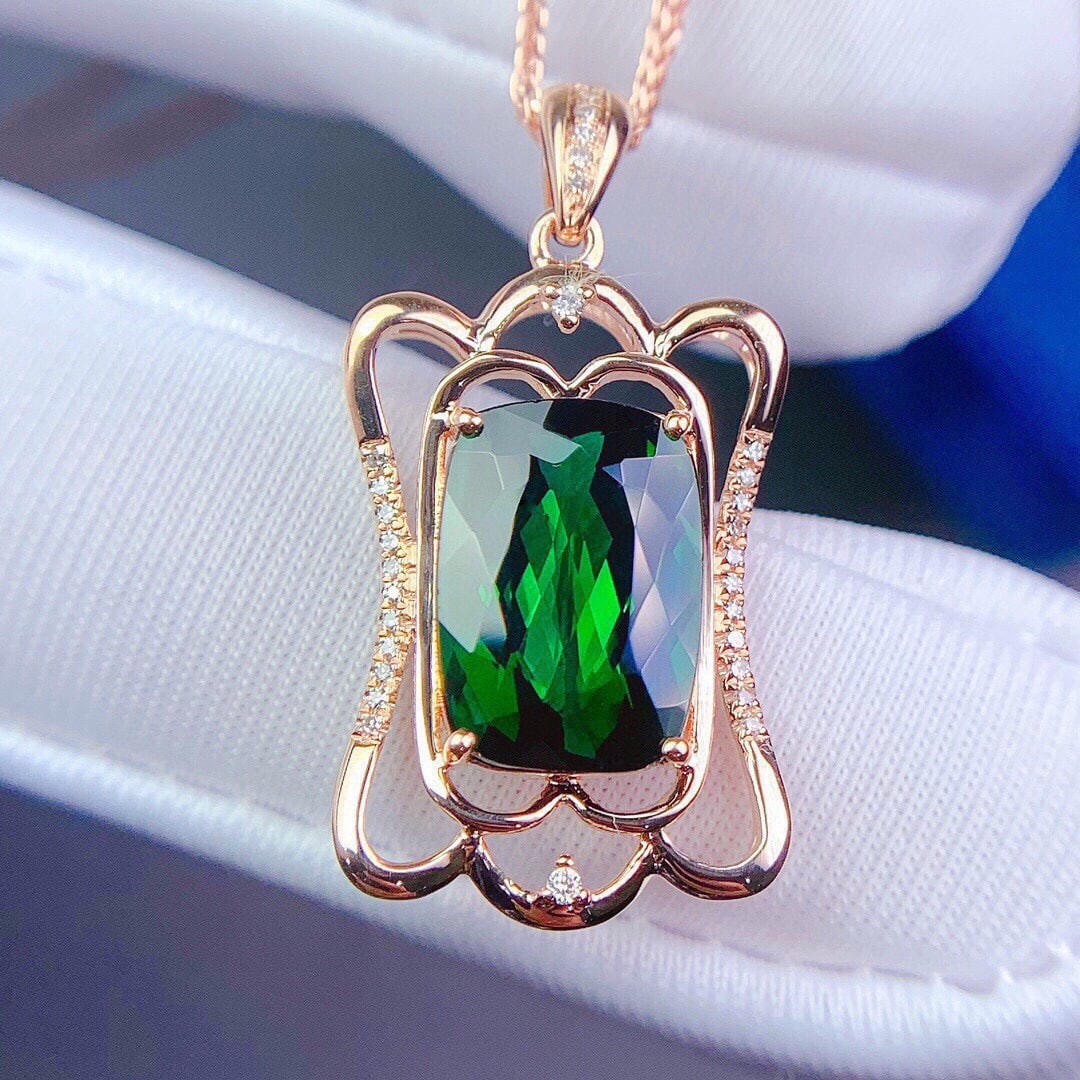 14k Gold 5.2 Ct Natural Tourmaline & Diamond Pendant( Without Chain ) - 5