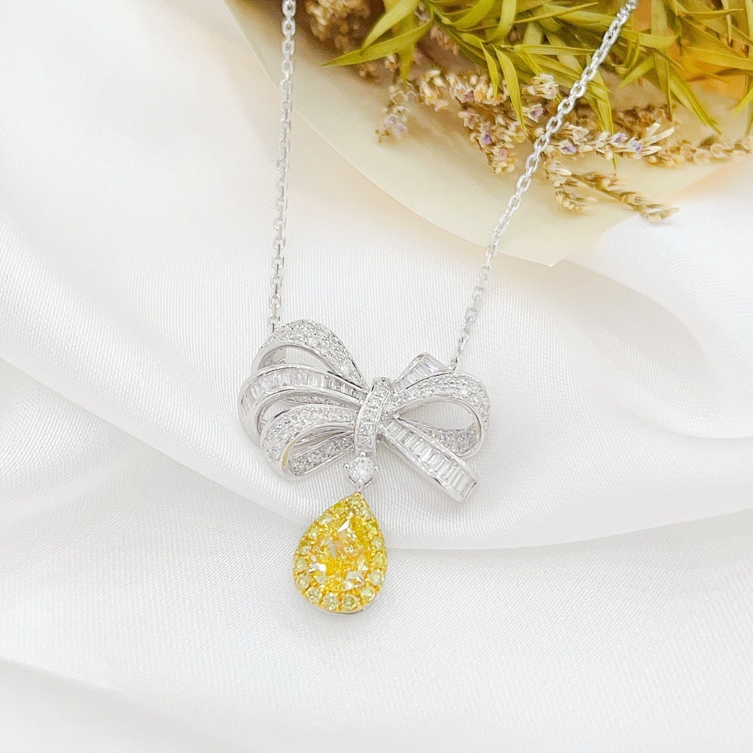 14k Gold 1.53 Ctw Natural Yellow Diamond & Diamond Necklace - 2