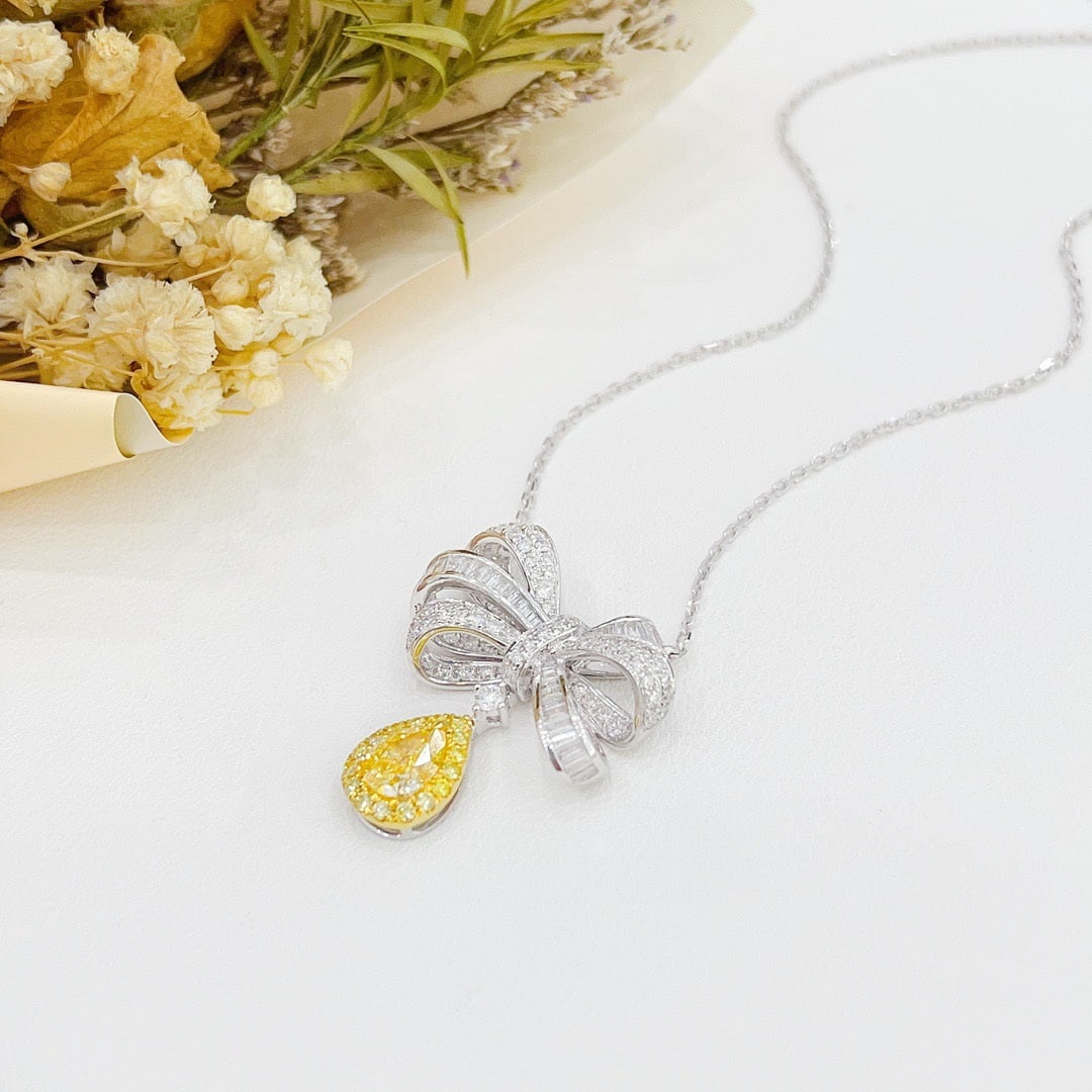 14k Gold 1.53 Ctw Natural Yellow Diamond & Diamond Necklace - 4
