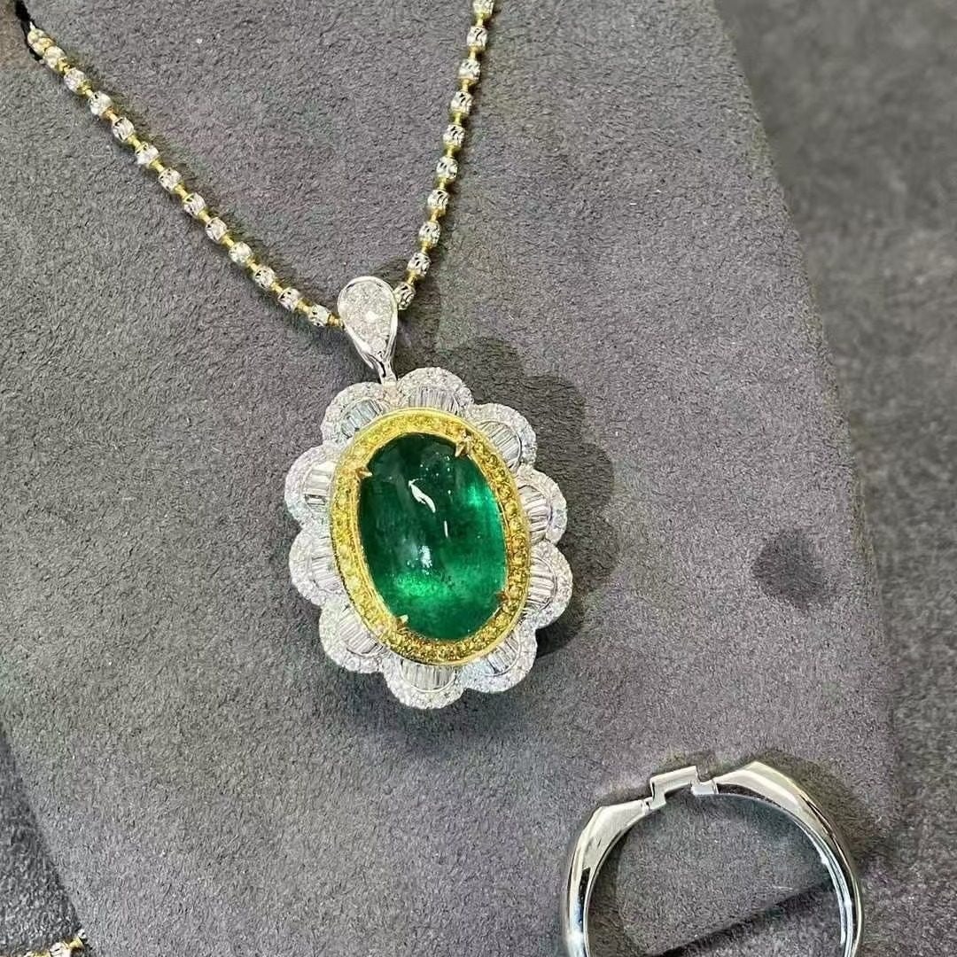 14k Gold 7.02 Ctw Vivid Green Natural Emerald & Diamond Ring/pendant( Without Chain ) - 3