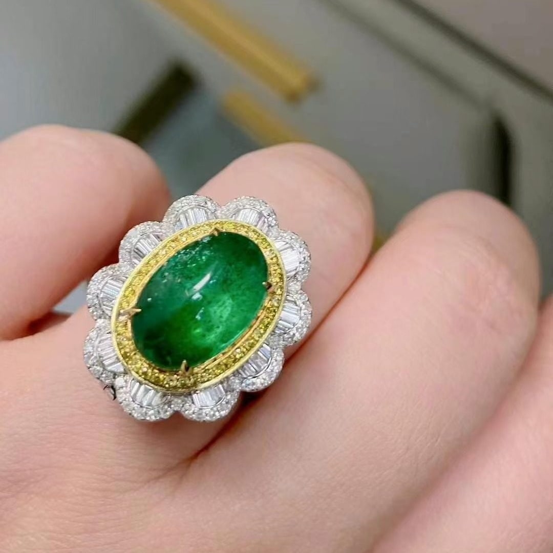 14k Gold 7.02 Ctw Vivid Green Natural Emerald & Diamond Ring/pendant( Without Chain ) - 5