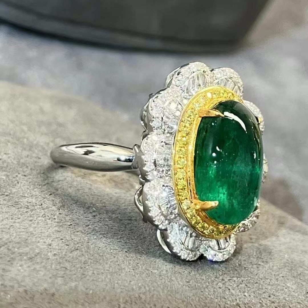 14k Gold 7.02 Ctw Vivid Green Natural Emerald & Diamond Ring/pendant( Without Chain ) - 6