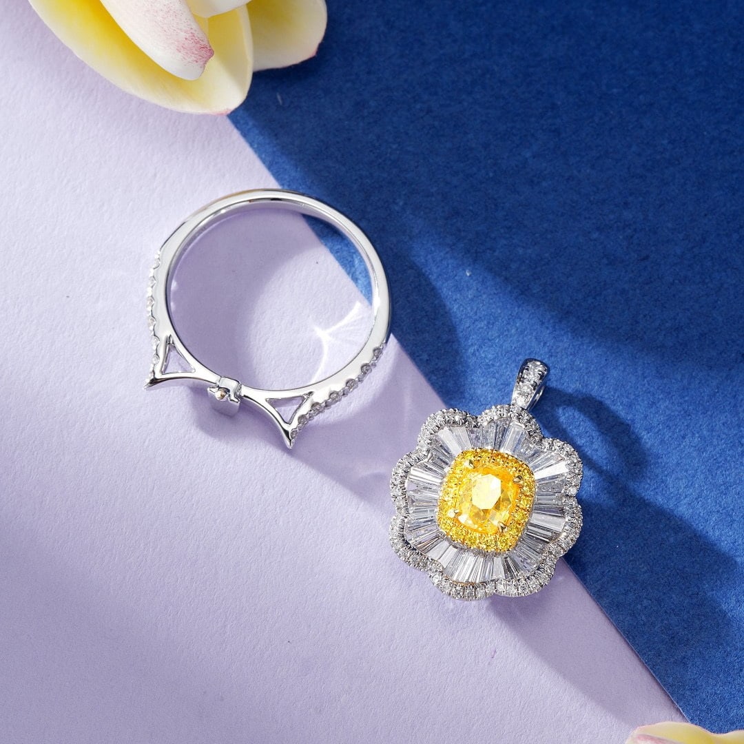 14k Gold 2.25 Ctw Natural Yellow Diamond & Diamond Ring/pendant( Without Chain ) - 4