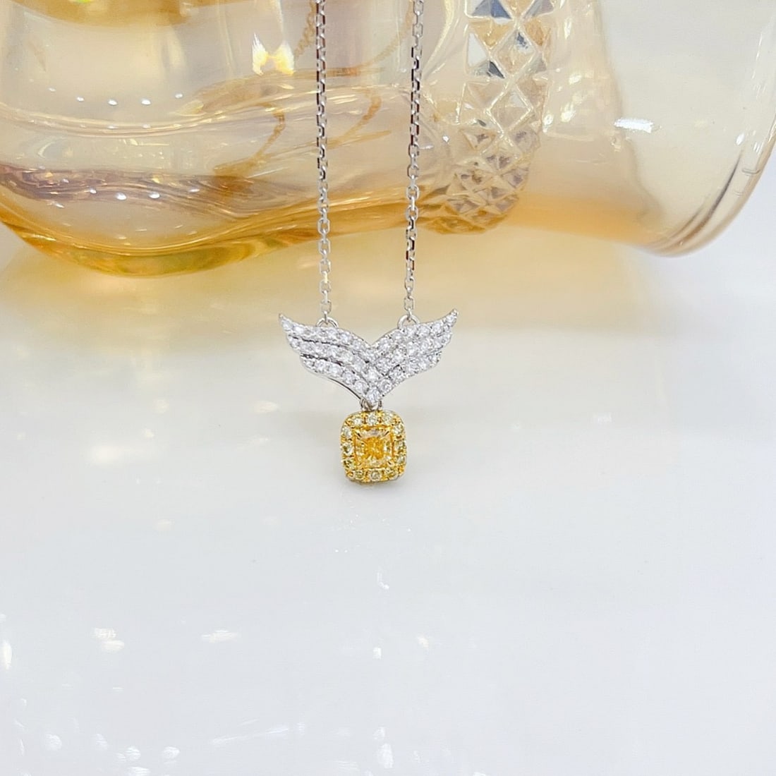 14k Gold 0.38 Ctw Natural Yellow Diamond & Diamond Necklace - 2