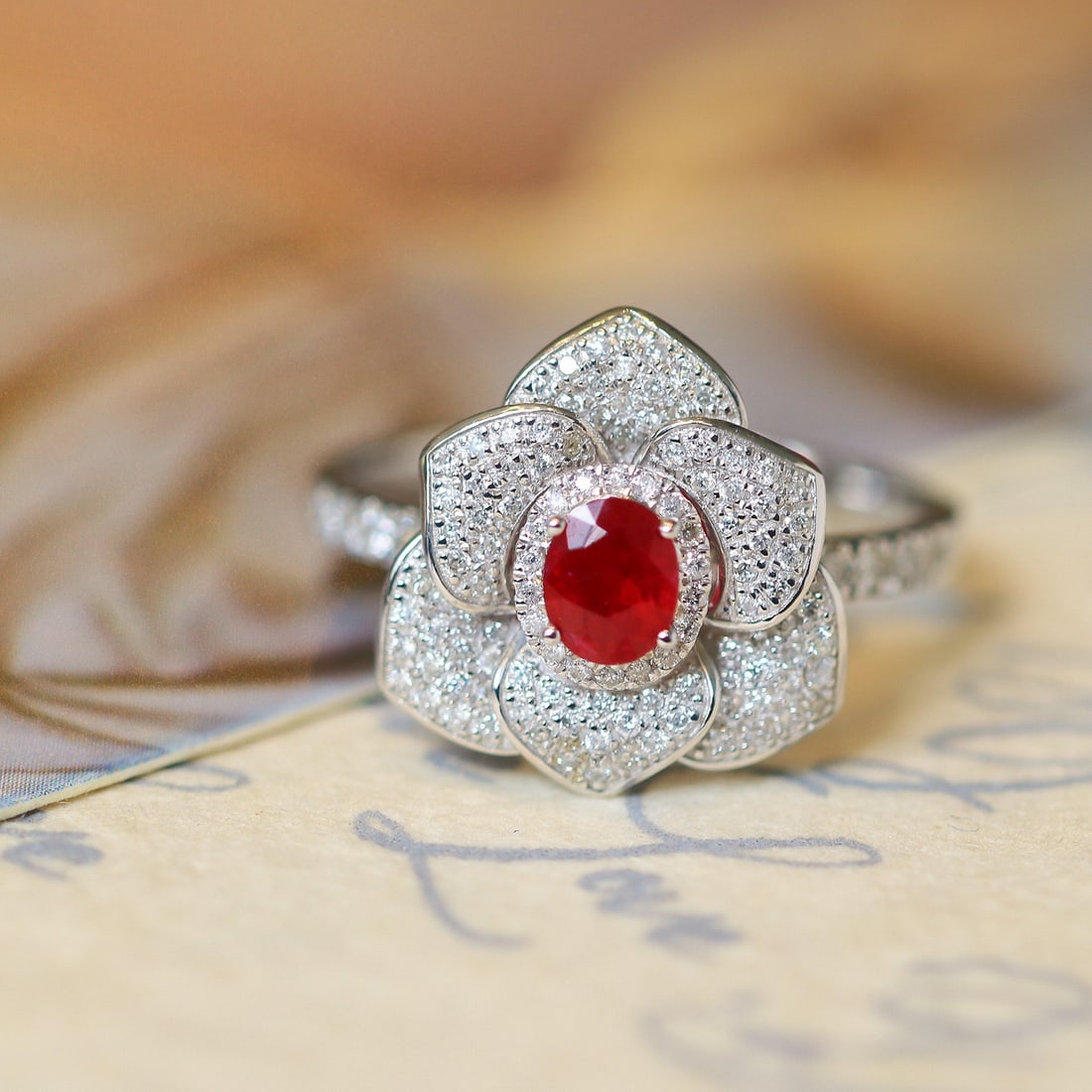14k Gold 0.98 Ctw Natural Ruby & Diamond Ring: Ref:231106072 // gold content:14k gold // ring size:7. 25us // // main gemstone:ruby // shape:oval // carat weight:0. 5ct // color:pigeonblood red // treatment:natural // // adjacent gemstone 2 :
