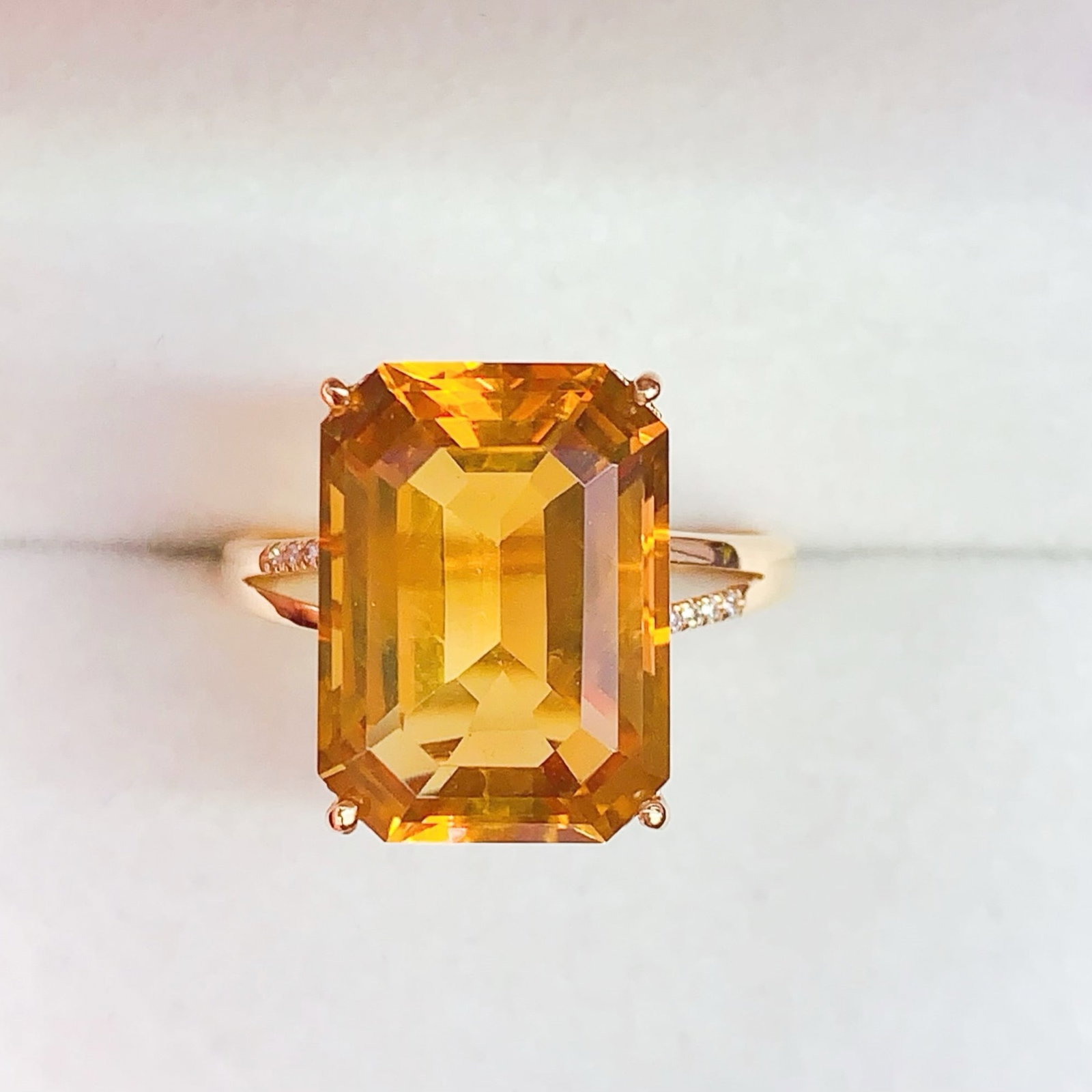 14k Gold 6.78 Ctw Natural Citrine & Diamond Ring: Ref:231106078 // gold content:14k gold // ring size:7. 25us // // main gemstone:citrine // shape:octagonal // carat weight:6. 75ct // color:yellow // treatment:natural // // adjacent gemstone 2 :