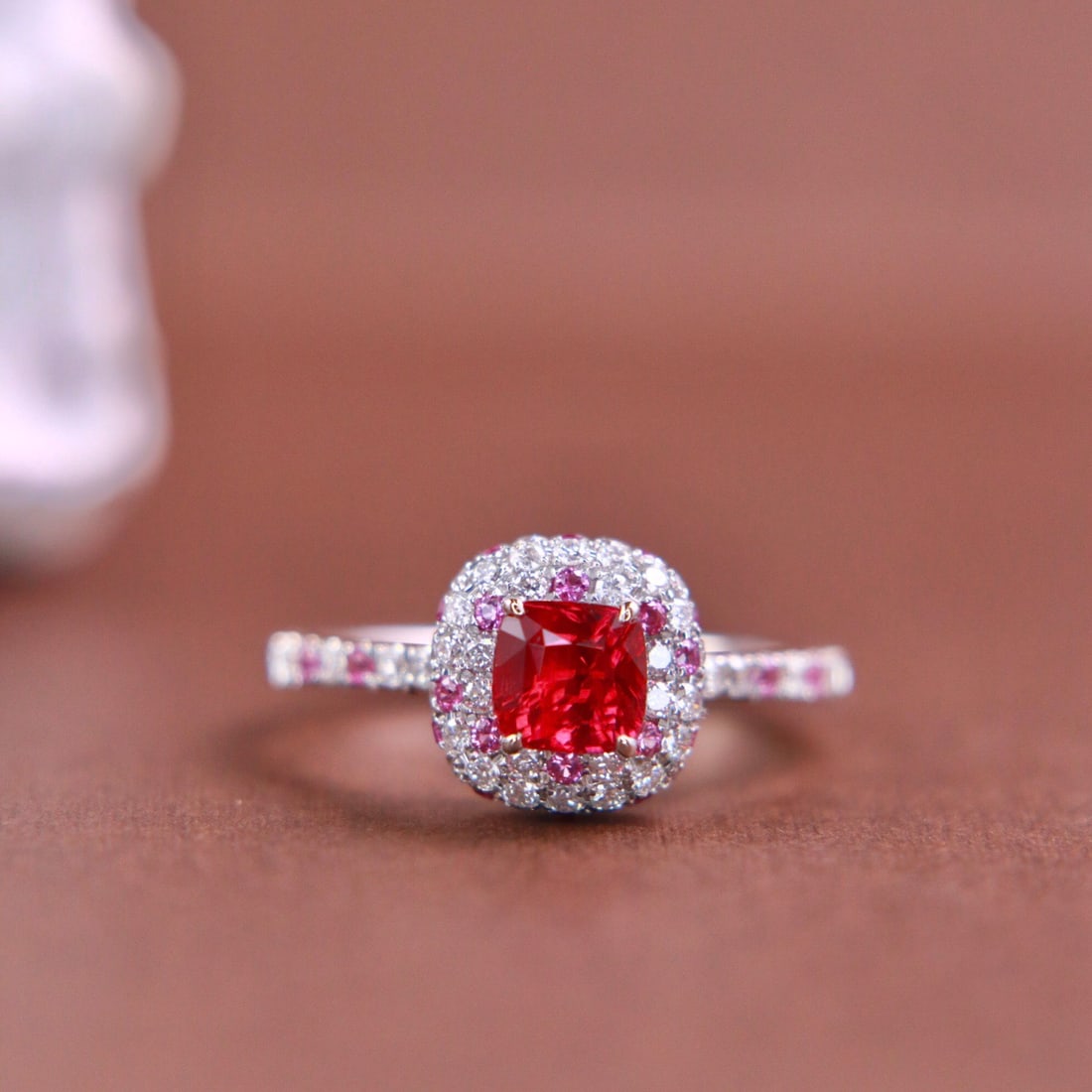 14k Gold 1.37 Ctw Natural Ruby & Diamond Ring: Ref:231106082 // gold content:14k gold // ring size:7. 25us // // main gemstone:ruby // shape:cushion // carat weight:1. 01ct // color:red // treatment:natural // // adjacent gemstone 2 : diamond //