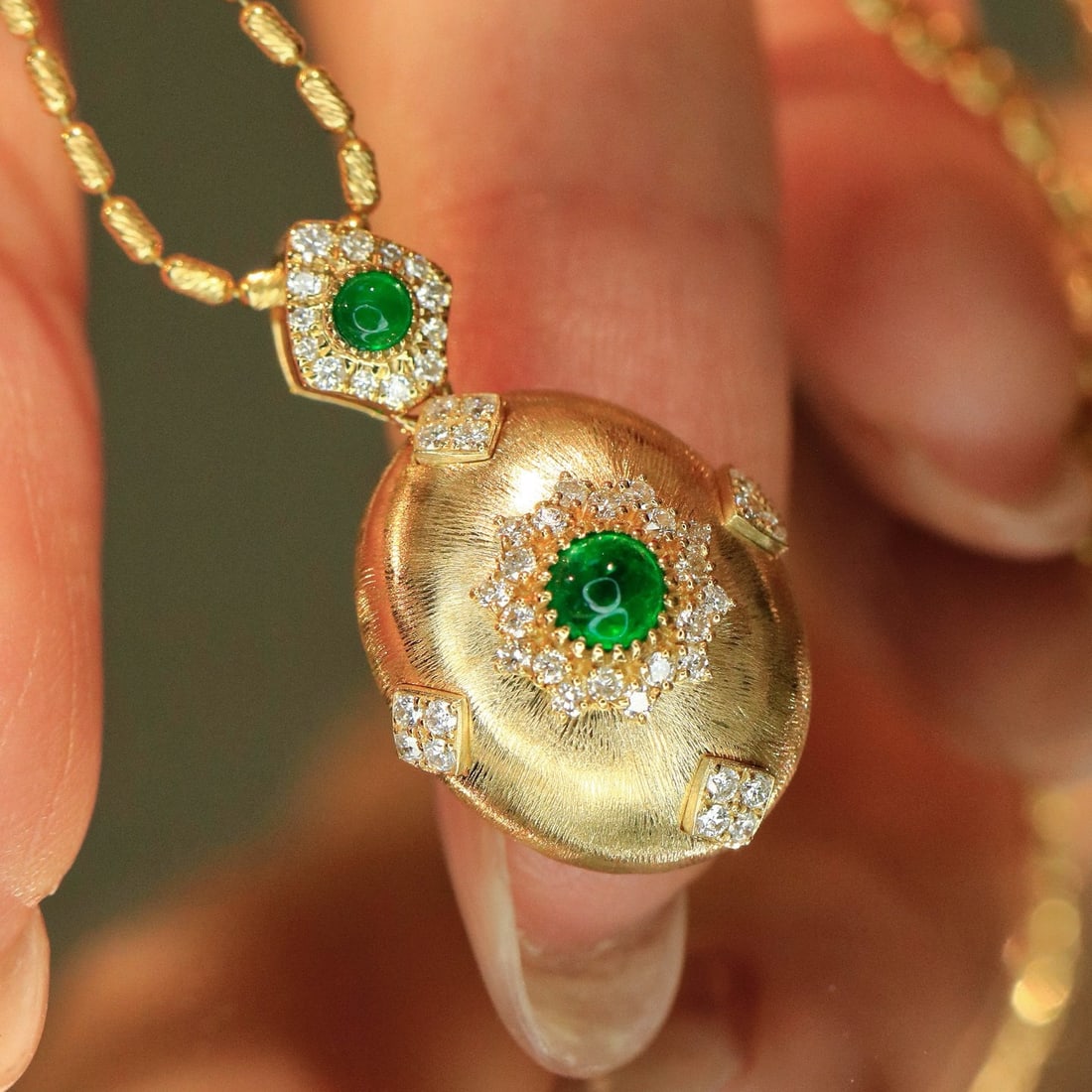 14k Gold 0.63 Ctw Vivid Green Natural Emerald & Diamond Pendant( Without Chain ) - 6