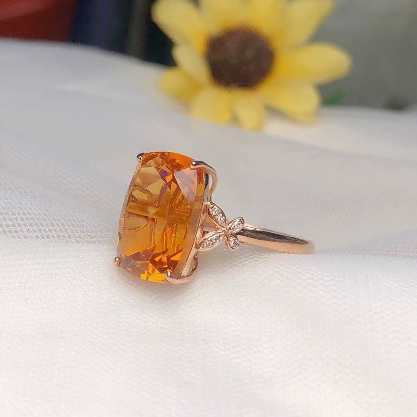 14k Gold 6.90 Ct Natural Citrine & Diamond Ring: Ref:231106100 // gold content:14k gold // ring size:7. 25us // // main gemstone:citrine // shape:cushion // carat weight:6. 90ct // color:yellow // treatment:natural // // adjacent gemstone 2 : diamon