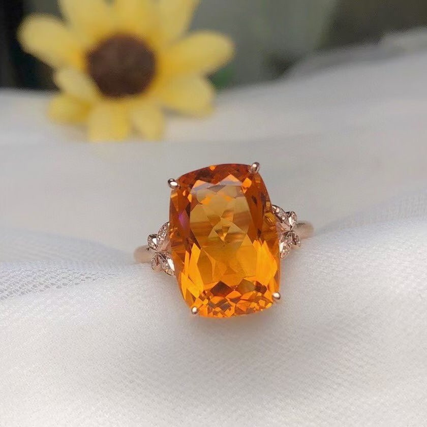 14k Gold 6.90 Ct Natural Citrine & Diamond Ring - 2