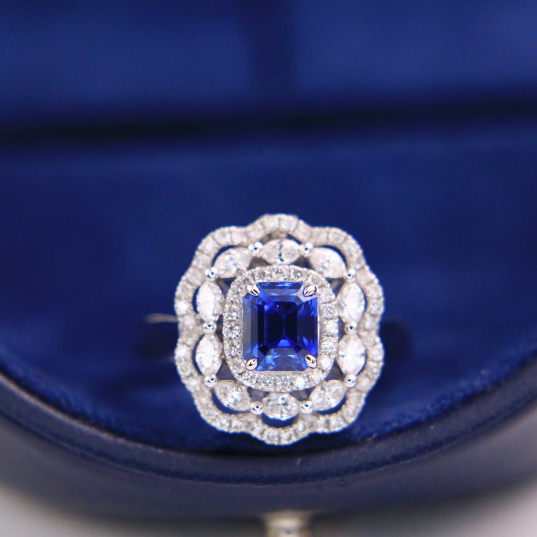 14k Gold 2.28 Ctw Natural Sapphire & Diamond Ring/pendant( Without Chain ): Ref:231106133 // gold content:14k gold // ring size:7. 25us // // main gemstone:sapphire // shape:octagonal // carat weight:1. 53ct // color:royal blue // treatment:natural // // adjacent gemstone 2
