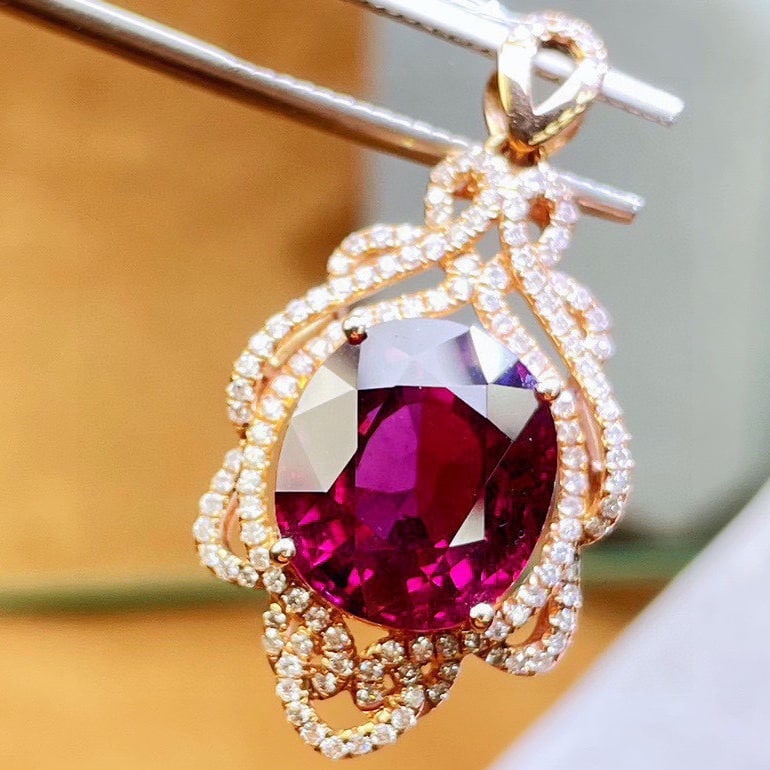 14k Gold 8.5 Ct Natural Tourmaline & Diamond Pendant( Without Chain ) - 2
