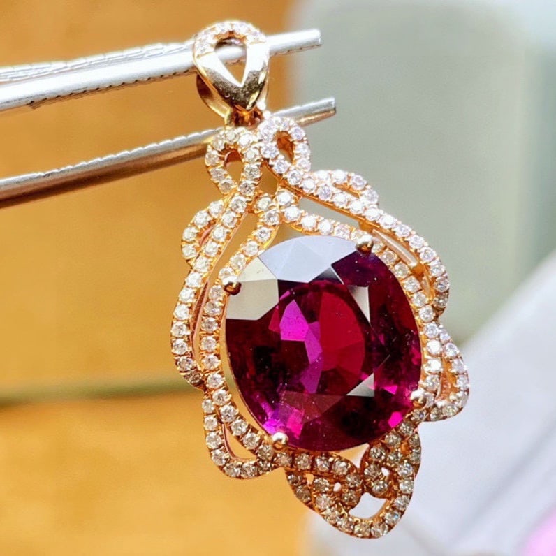 14k Gold 8.5 Ct Natural Tourmaline & Diamond Pendant( Without Chain ) - 4