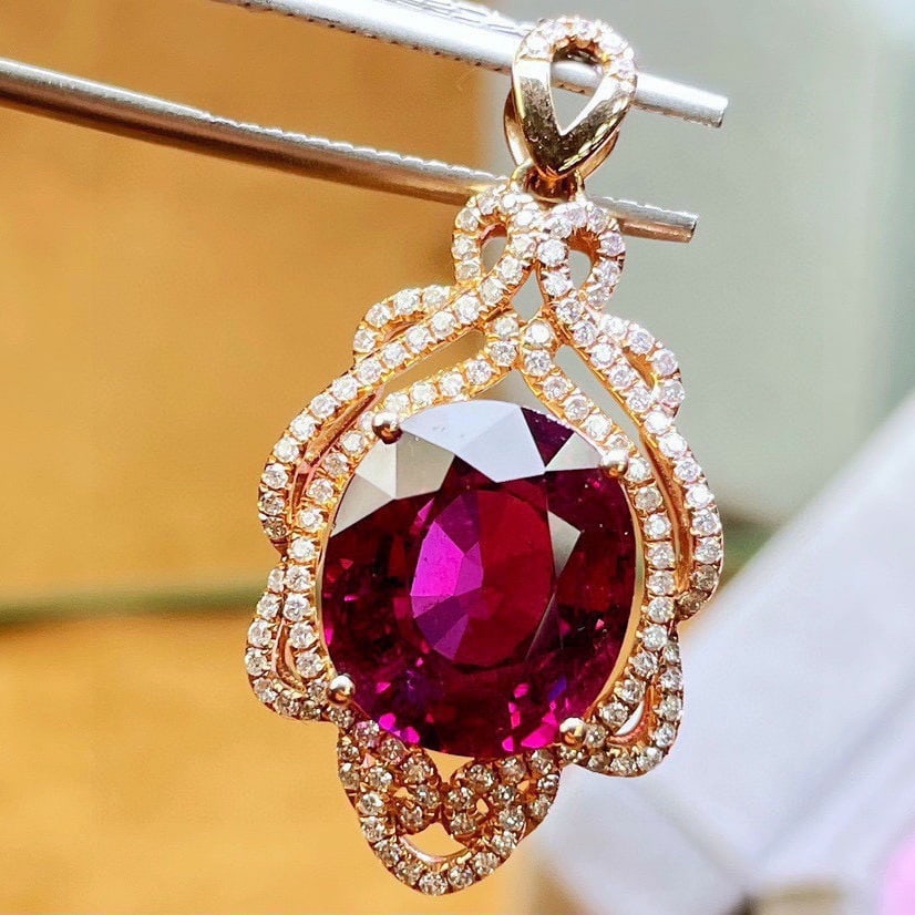 14k Gold 8.5 Ct Natural Tourmaline & Diamond Pendant( Without Chain ) - 5