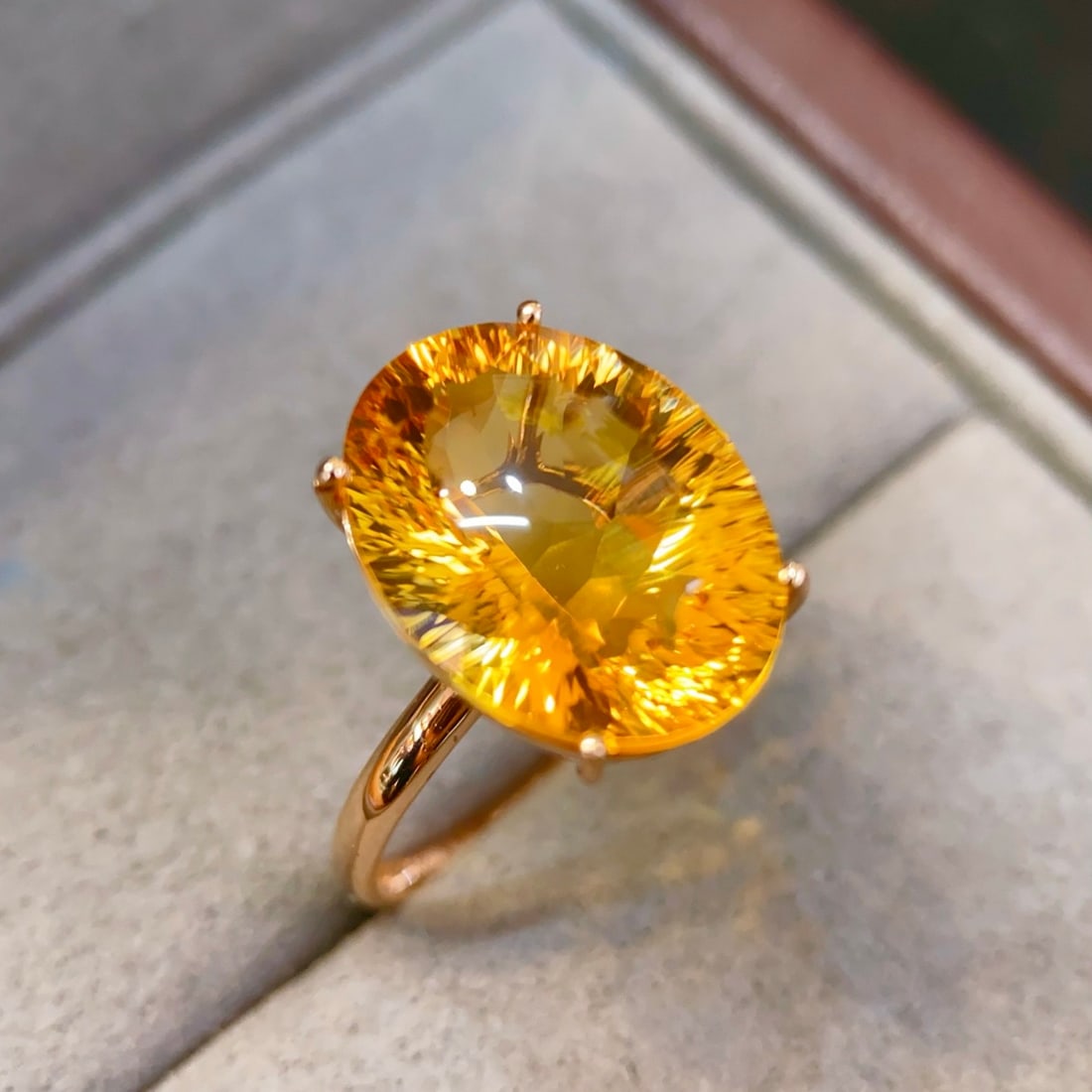 14k Gold 8.8 Ct Natural Citrine Ring: Ref:231106145 // gold content:14k gold // ring size:7. 25us // // main gemstone:citrine // shape:oval // carat weight:8. 8ct // color:yellow // treatment:natural // Condition: New Low Estimate:
