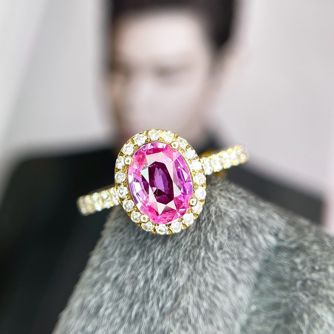 14k Gold 1.65 Ctw Natural Sapphire & Diamond Ring: Ref:231106148 // gold content:14k gold // ring size:7. 25us // // main gemstone:sapphire // shape:oval // carat weight:1. 26ct // color:pink // treatment:natural // // adjacent gemstone 2 : diamond
