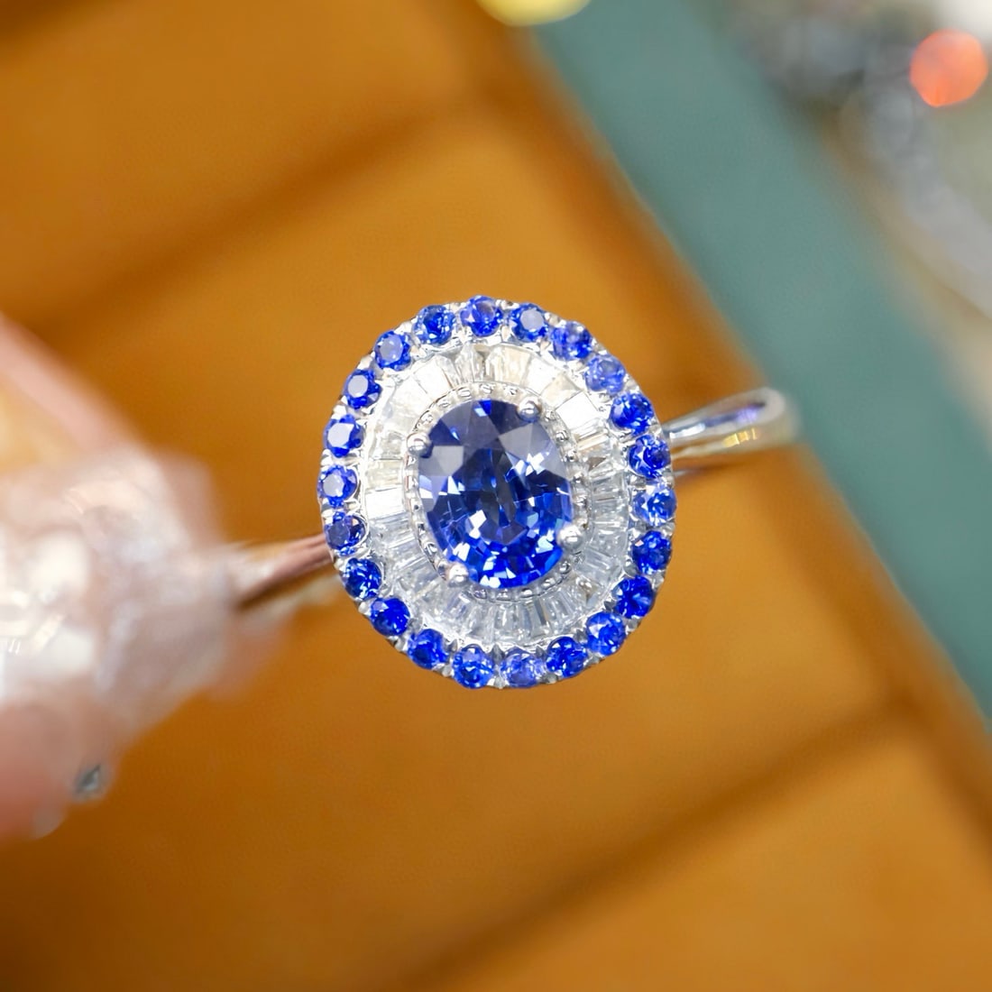 14k Gold 0.67 Ctw Natural Sapphire & Diamond Ring: Ref:231106151 // gold content:14k gold // ring size:7. 25us // // main gemstone:sapphire // shape:oval // carat weight:0. 5ct // color:blue // treatment:natural // // adjacent gemstone 2 : diamond // 