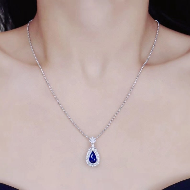 14k Gold 2.14 Ctw Natural Sapphire & Diamond Pendant( Without Chain ) - 5
