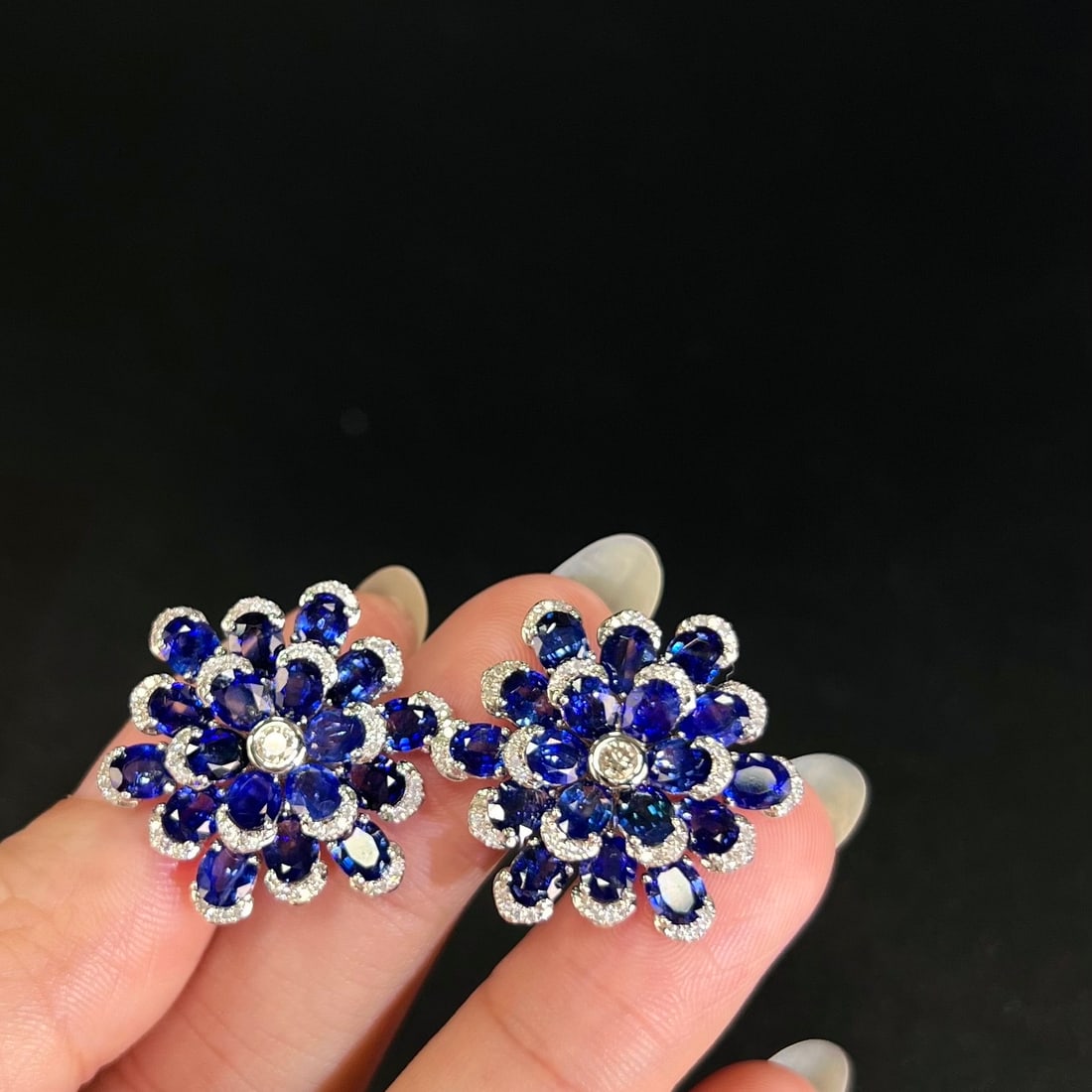 14k Gold 11.42 Ctw Natural Sapphire & Diamond Earrings - 4