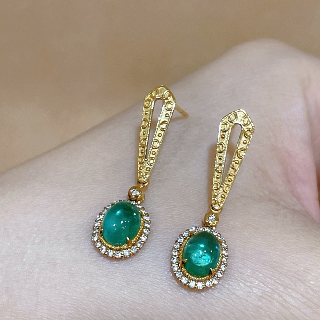 14k Gold 2.89 Ctw Natural Emerald & Diamond Earrings - 2