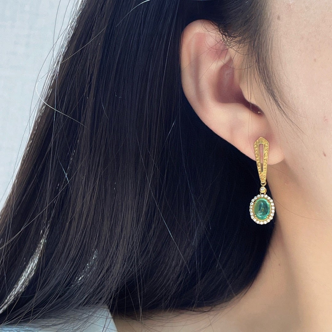 14k Gold 2.89 Ctw Natural Emerald & Diamond Earrings - 4