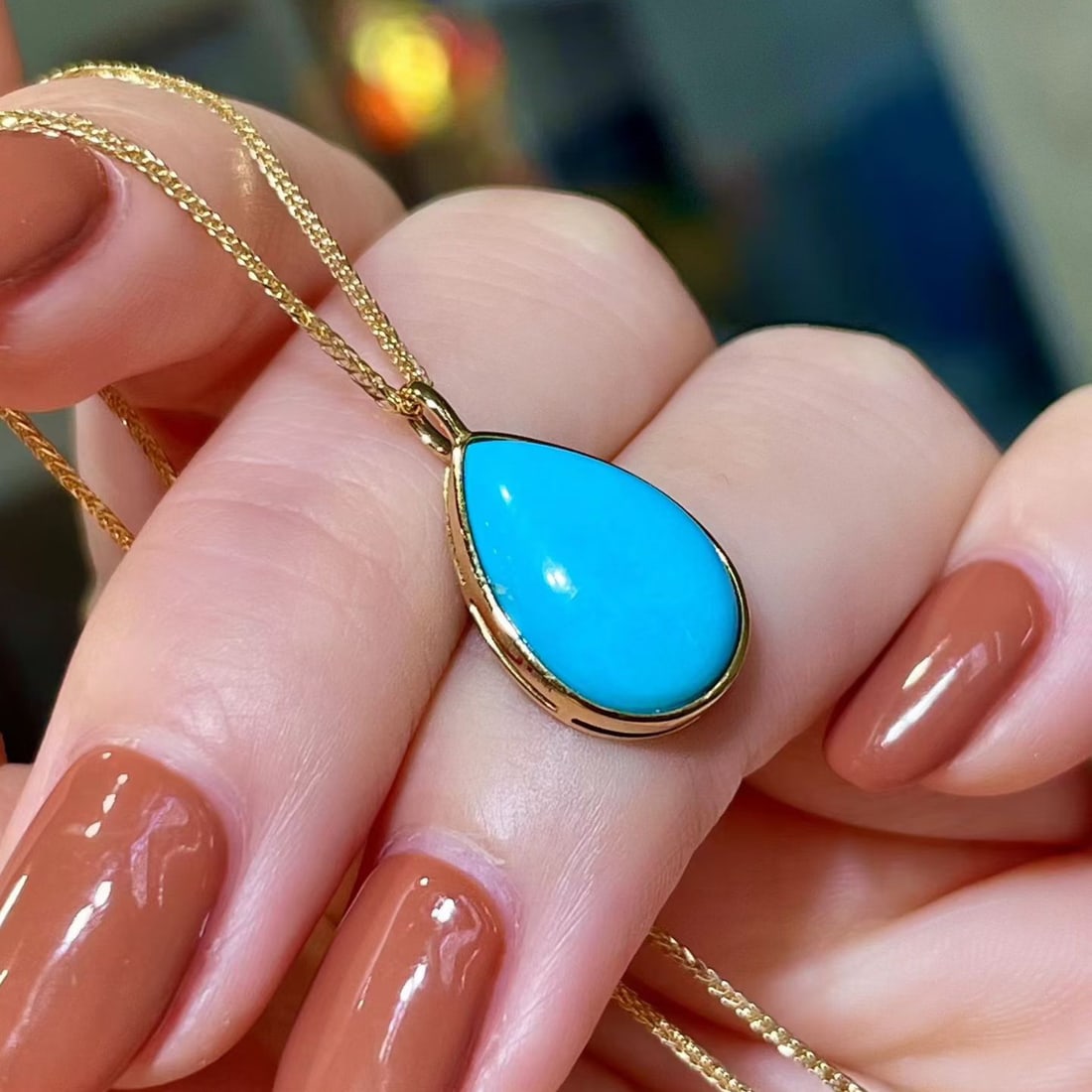 14k Gold 3.87 Ct Natural Blue Turquoise Pendant( Without Chain ) - 3